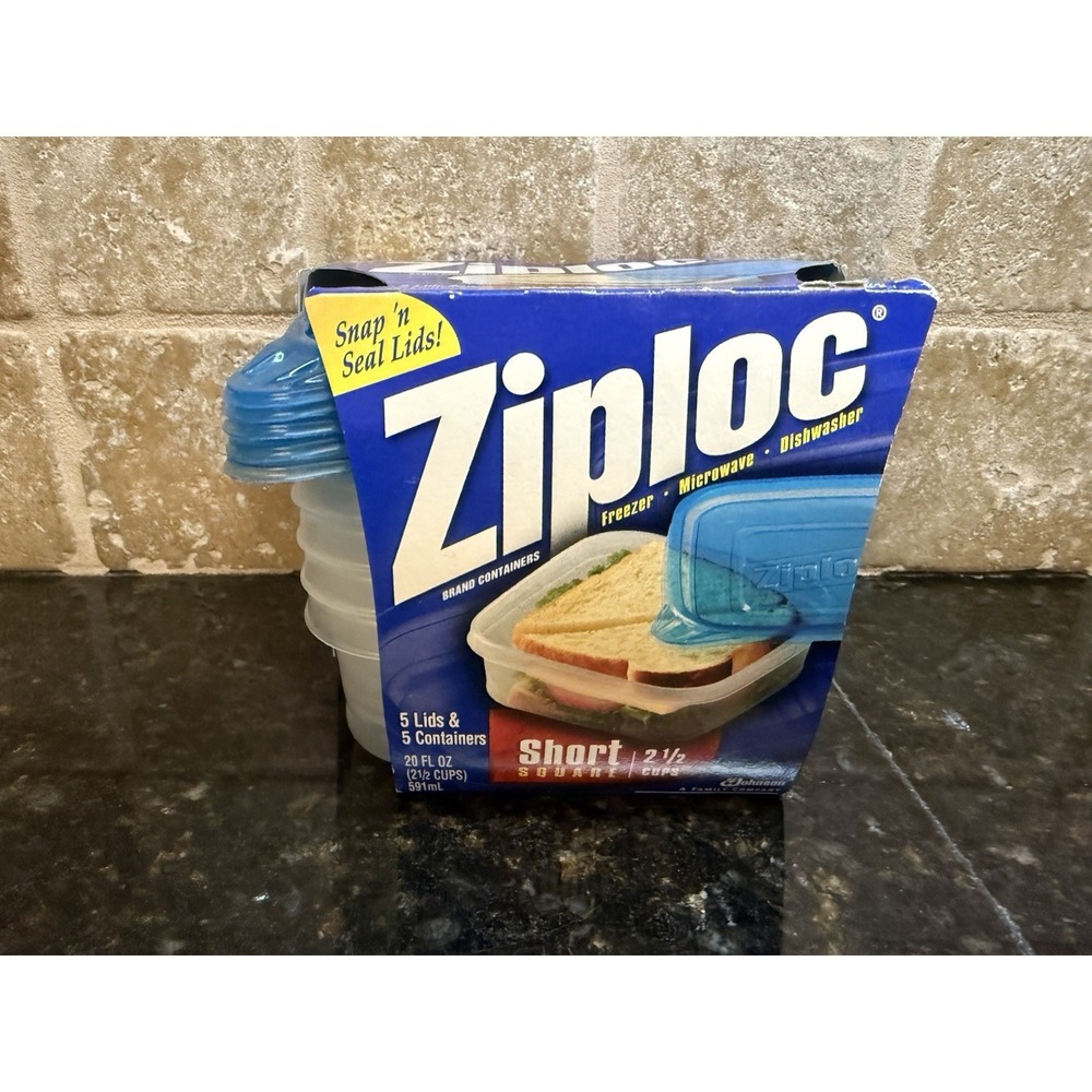 Vintage 2001 Ziploc Snap'n Seal Small Square 2 1/2‎ Cups 5 Containers Microwave